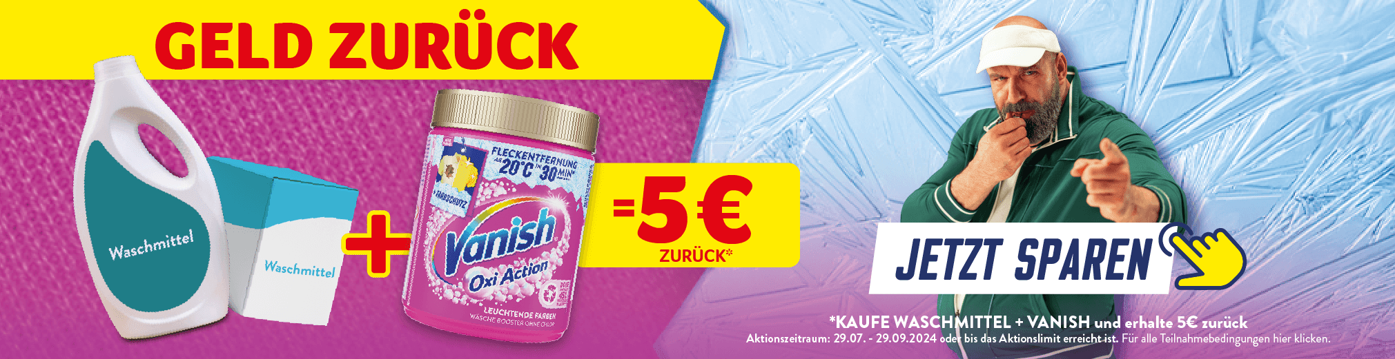Vanish 5€ zurück Aktion. Kaufe ein Waschmittel + Vanish und erhalte 5€ zurück. Jetzt sparen. Hier klicken.